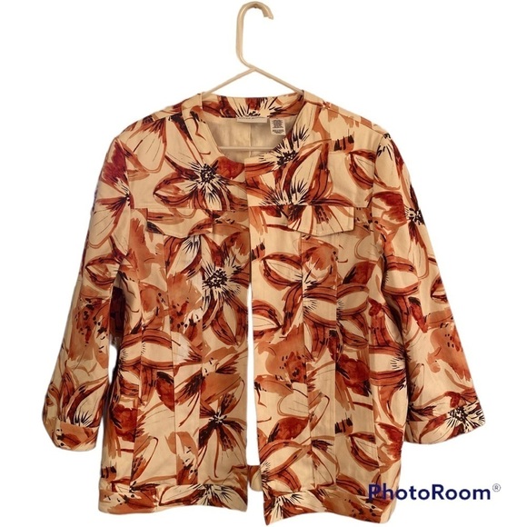 Alfred Dunner Jackets & Blazers - Alfred Dunner Floral Blazer Jacket. Womens 16, Fall Colors: Orange Cream Black.